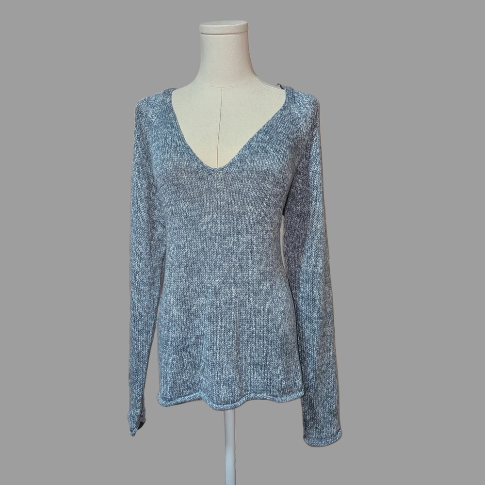 Gray V-Neck Knit Sweater